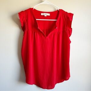 Loft Orange Ruffle Sleeve Split Neck Shell Tank Top